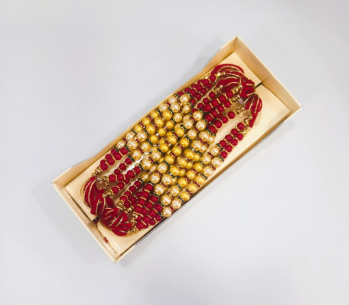 Best Quality Gold and Red Moti with Creative Golden Dhaga Rakhi