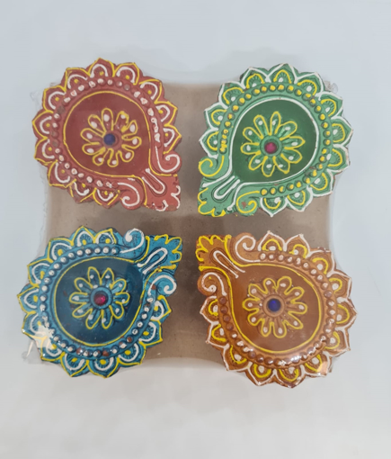 Painted Decorated Diya (Style A) 4 Pack