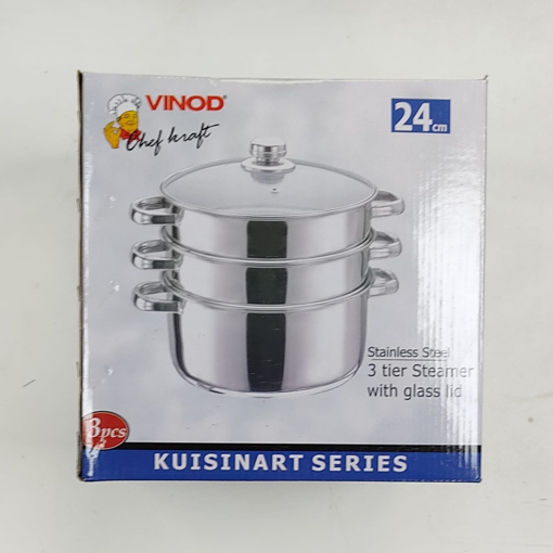 Vinod Stainless Steel 3 tier Steamer with Glass Lid 24cm